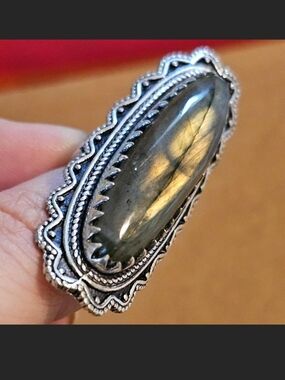 NEW!✨️Stunning High Grade Labradorite Statement Sterling Silver Ring-FLASHY!✨️